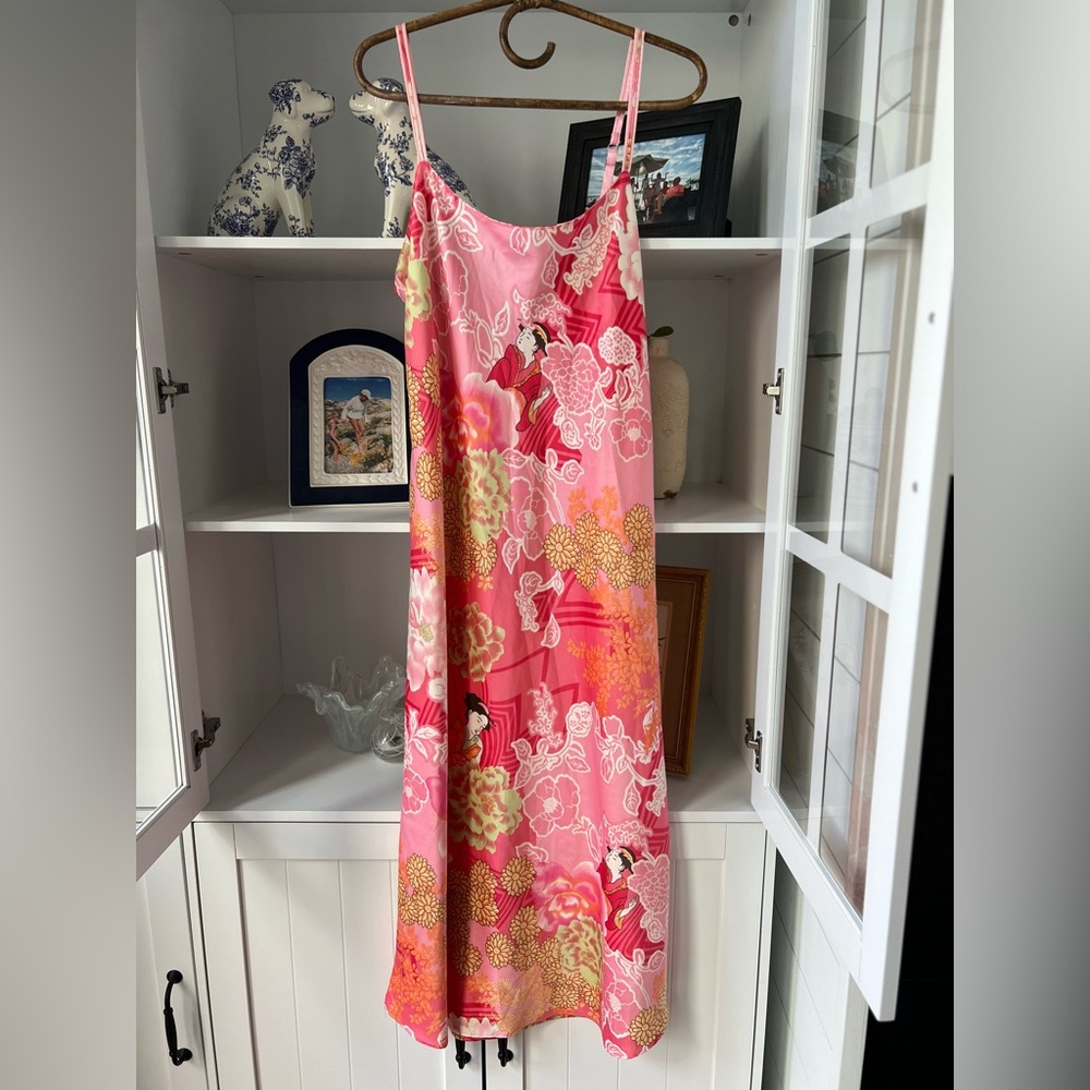 Natori Pink Slip Dress - Asian Oriental Print - Picture 2 of 4